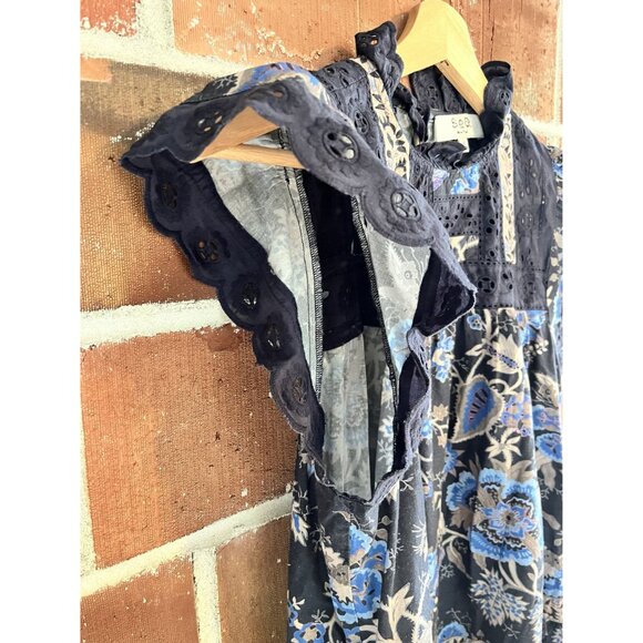 Sea New York Tess Floral Print Mini Dress A Line With Eyelet Lace and Pockets Si - Picture 7 of 12